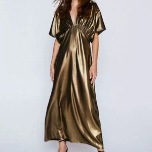 Nasty Gal Metallic Angel Sleeve V Neck Maxi Dress